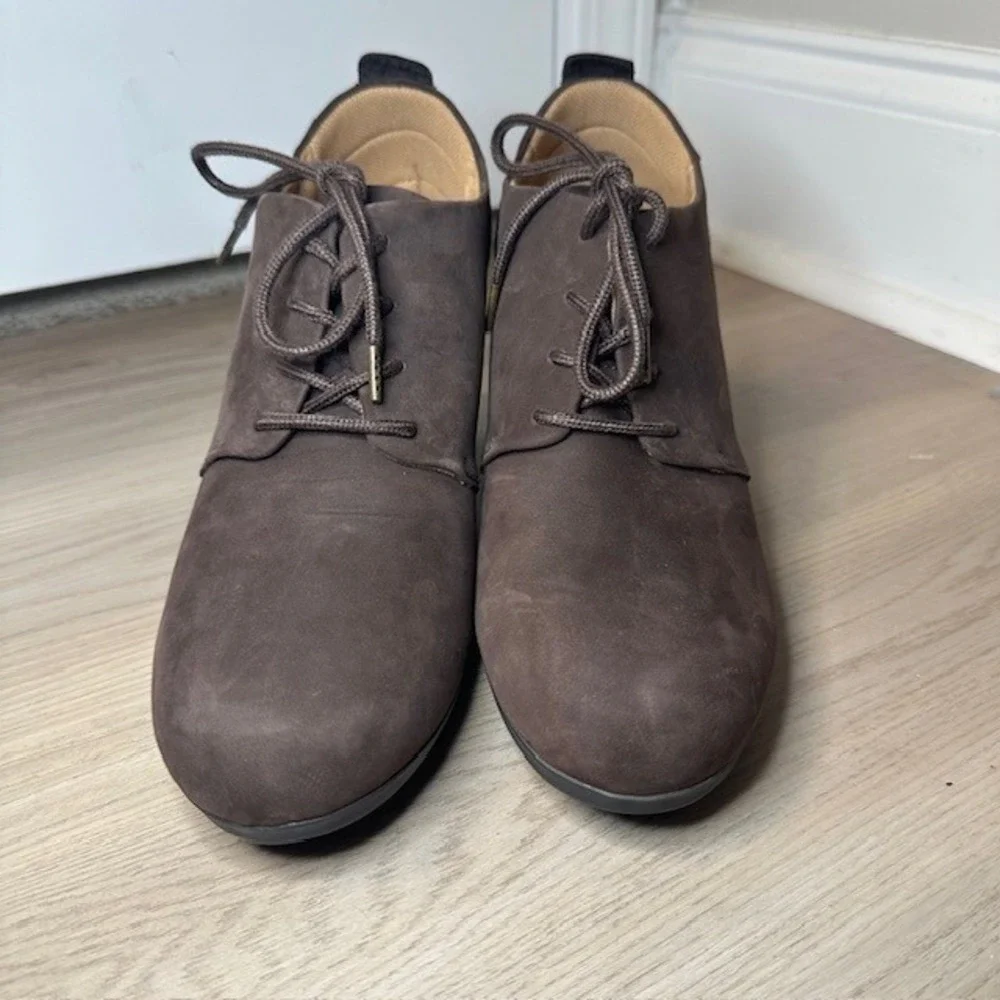 Comfortiva Leather Ankle Boots Lace Up‎ Heeled Booties Brown Women's 9.5M